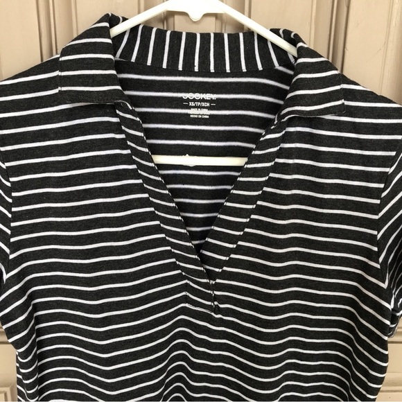Super Cute Short Jockey Tee Dress Collar/Short Sleeves SzS Blk/Wht Stripes - Picture 4 of 7